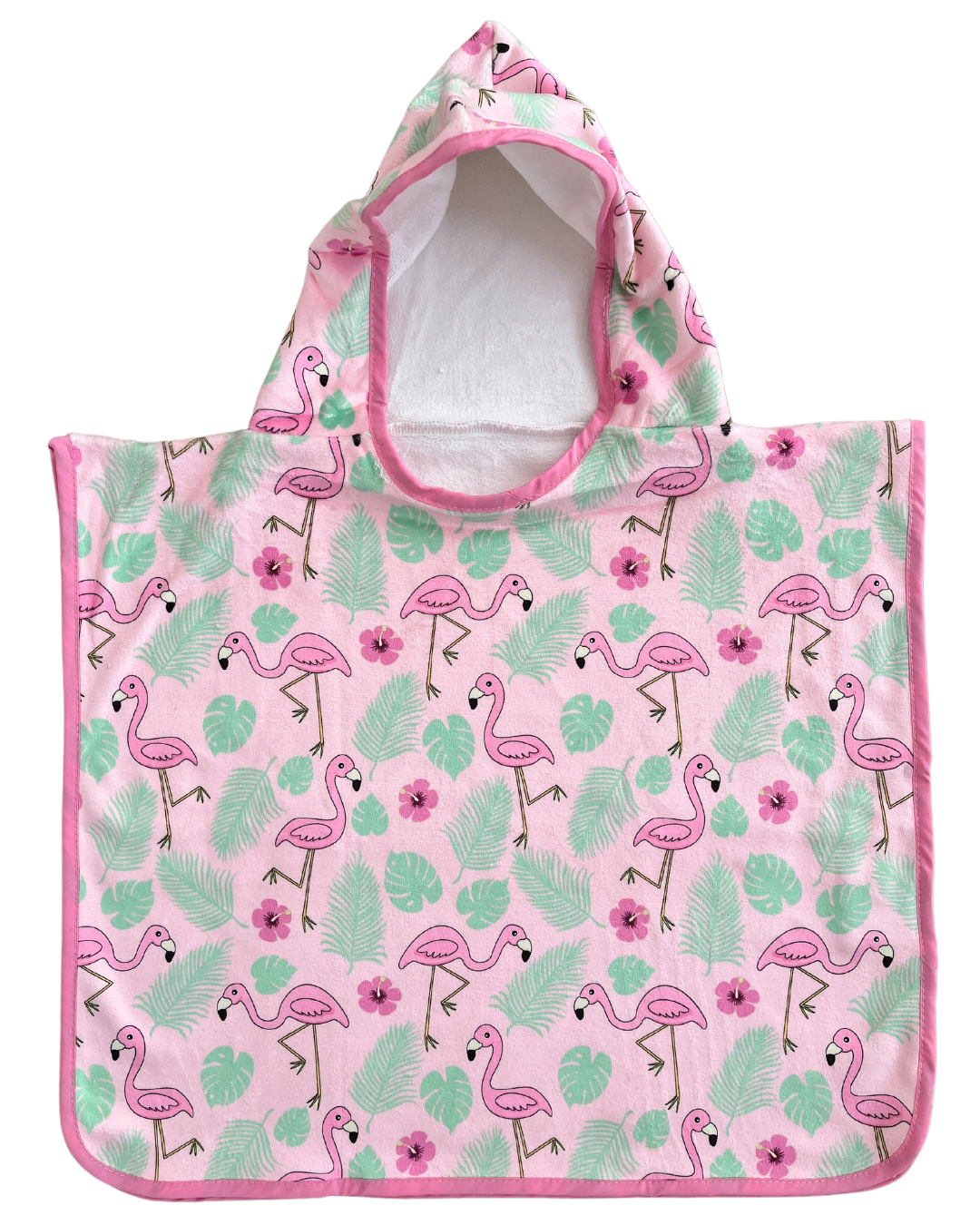Hooded poncho towel for baby (0-18 months): Pink flamingo party