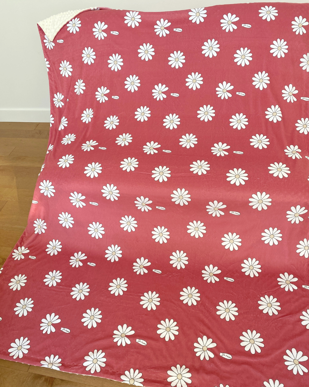 Giant Blanket: Daisies BOHO (Raspberry Background)