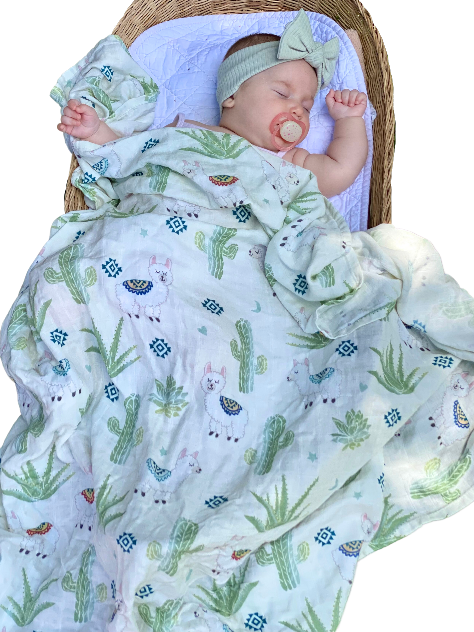 Couverture de mousseline: lamas endormis (fond crème)