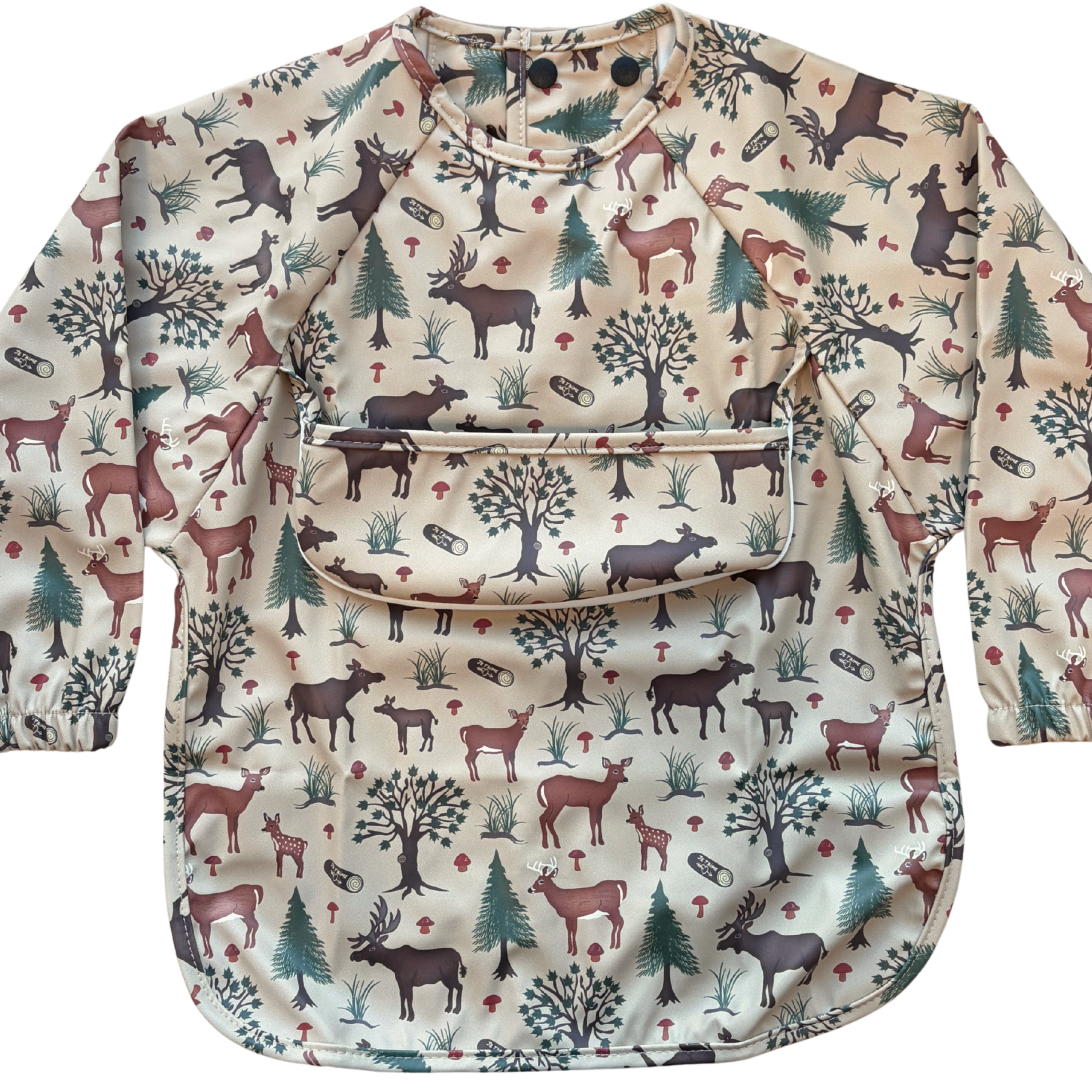 Bavette imperméable à manches longues avec poche : Chevreuils et orignaux dans la forêt