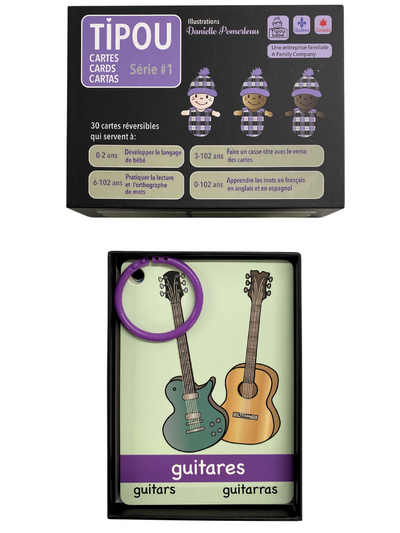 Series Purple: Learning Cards in 3 languages (English, French, Spanish)