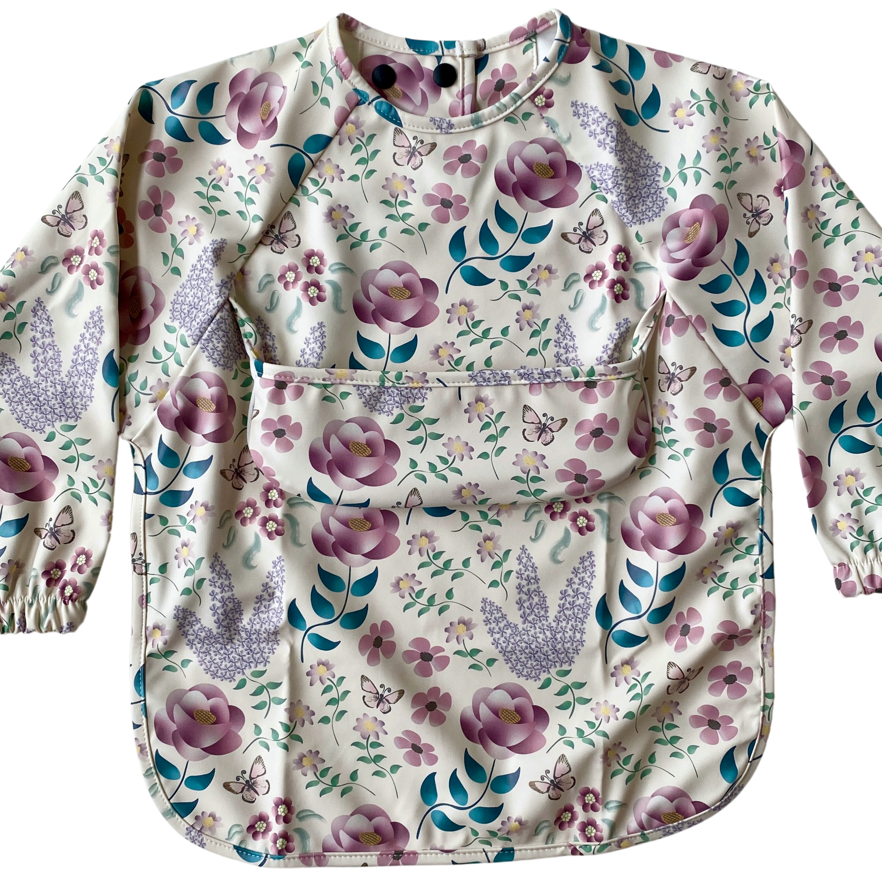 Long sleeve waterproof bib with pocket: Layla's Garden