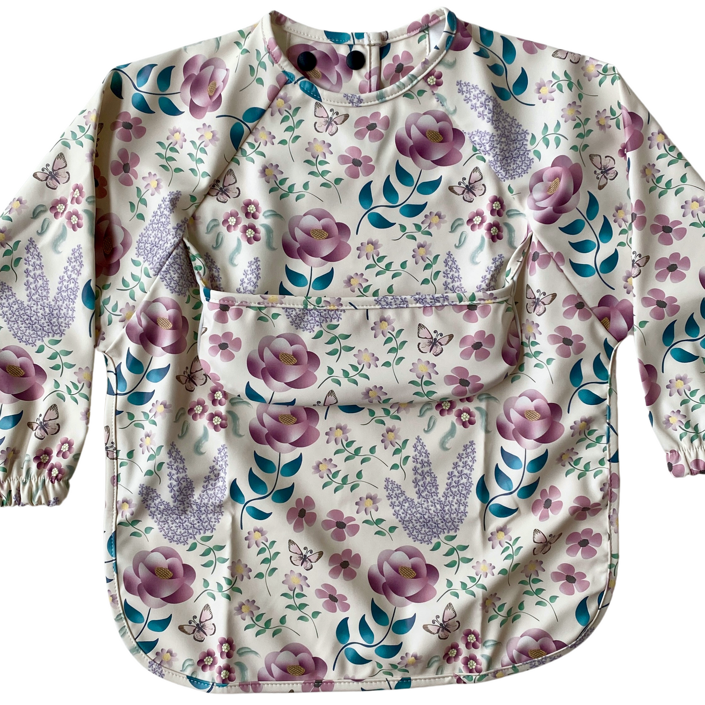 Long sleeve waterproof bib with pocket: Layla's Garden