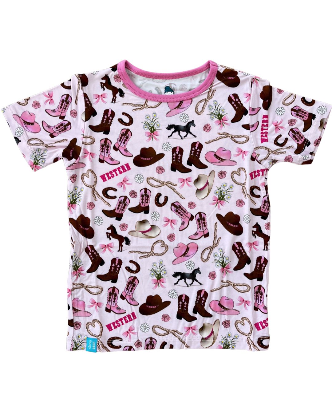 T-shirt for baby and child ultra soft bamboo: Pink Western cowboy