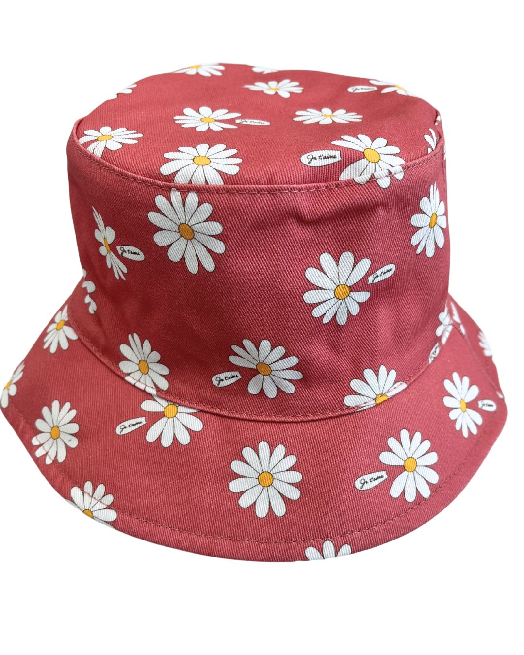 Reversible Hat: BOHO Daisies (raspberry background)