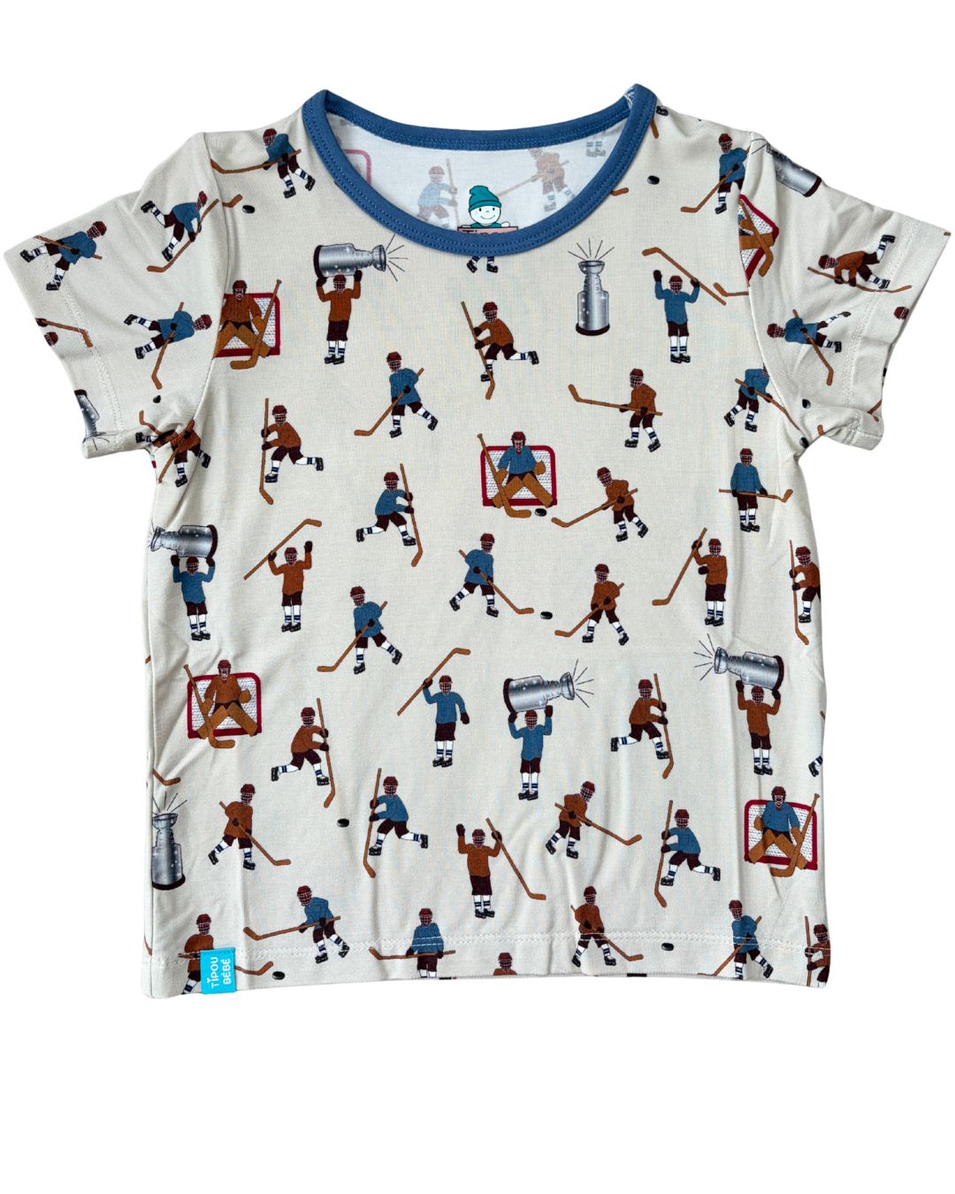 T-shirt bébé et enfant ultra doux en bambou (coupe relaxe) : Joueurs de hockey (bleu vs brun)