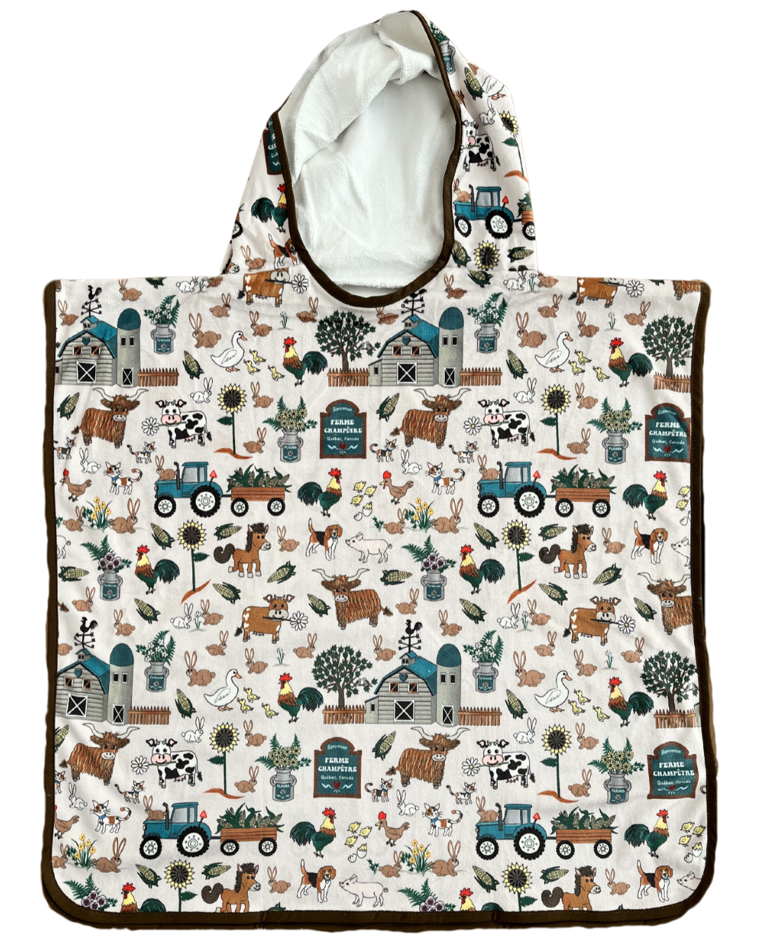 Children's hooded poncho towel (18 months to 5 years): Rustic teal farm