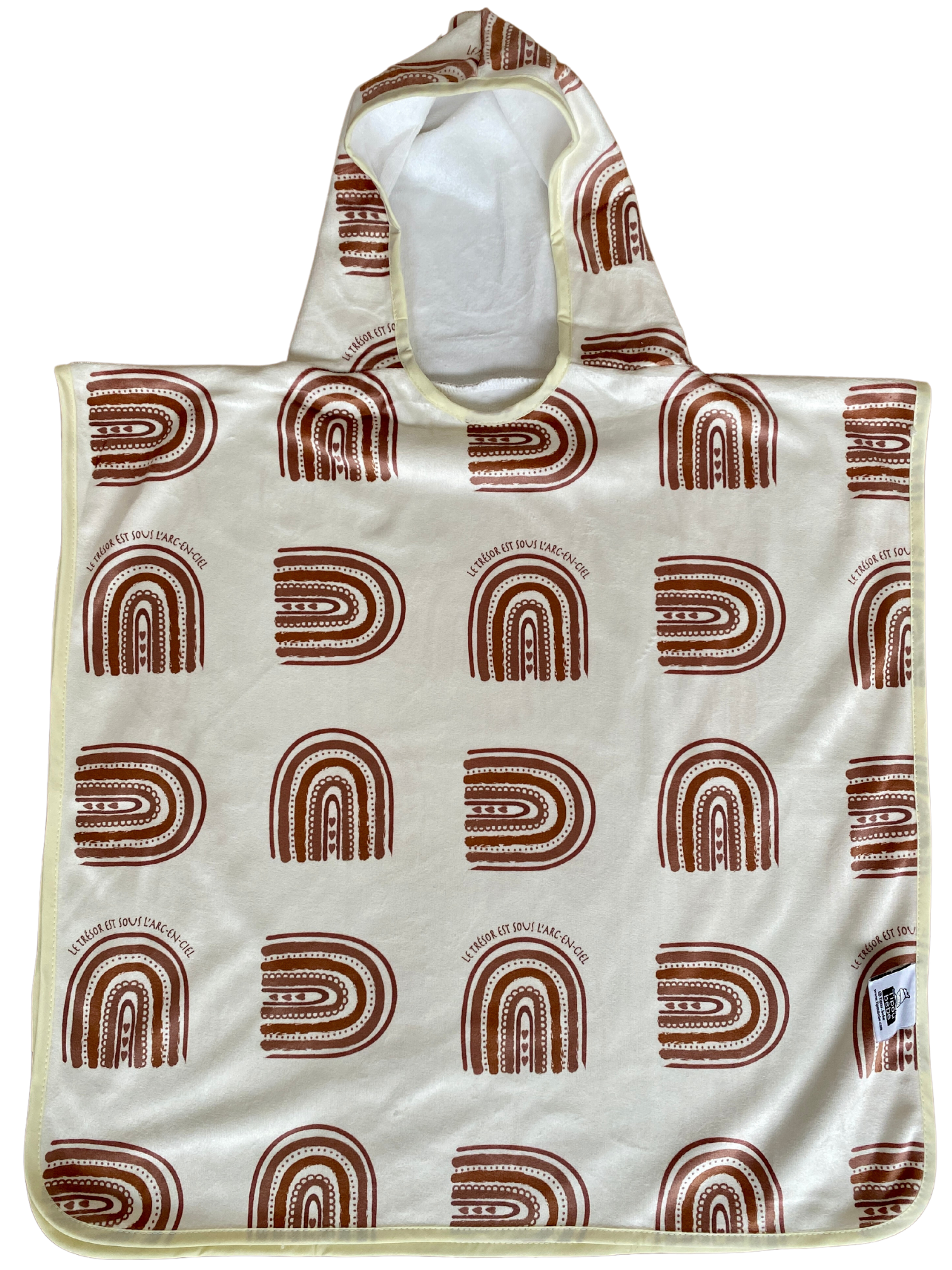 Serviette poncho à capuchon pour enfant (18 mois à 5 ans) : Sous l’arc-en-ciel BOHO (fond crème)