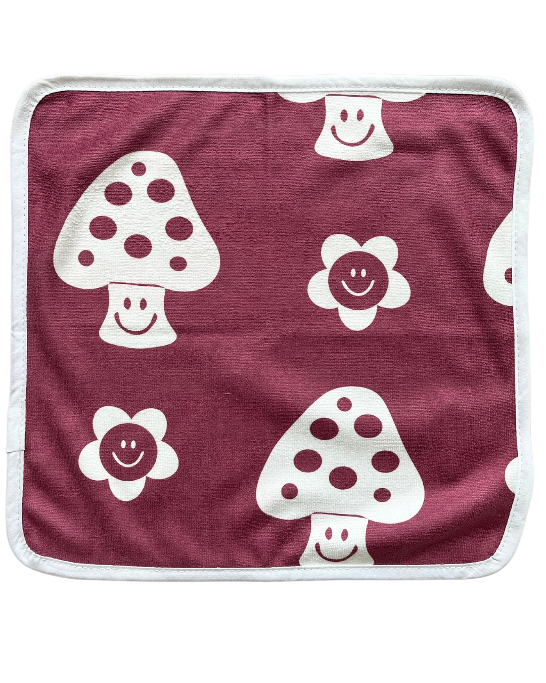 Washcloth: Burgundy Smiling Mushrooms