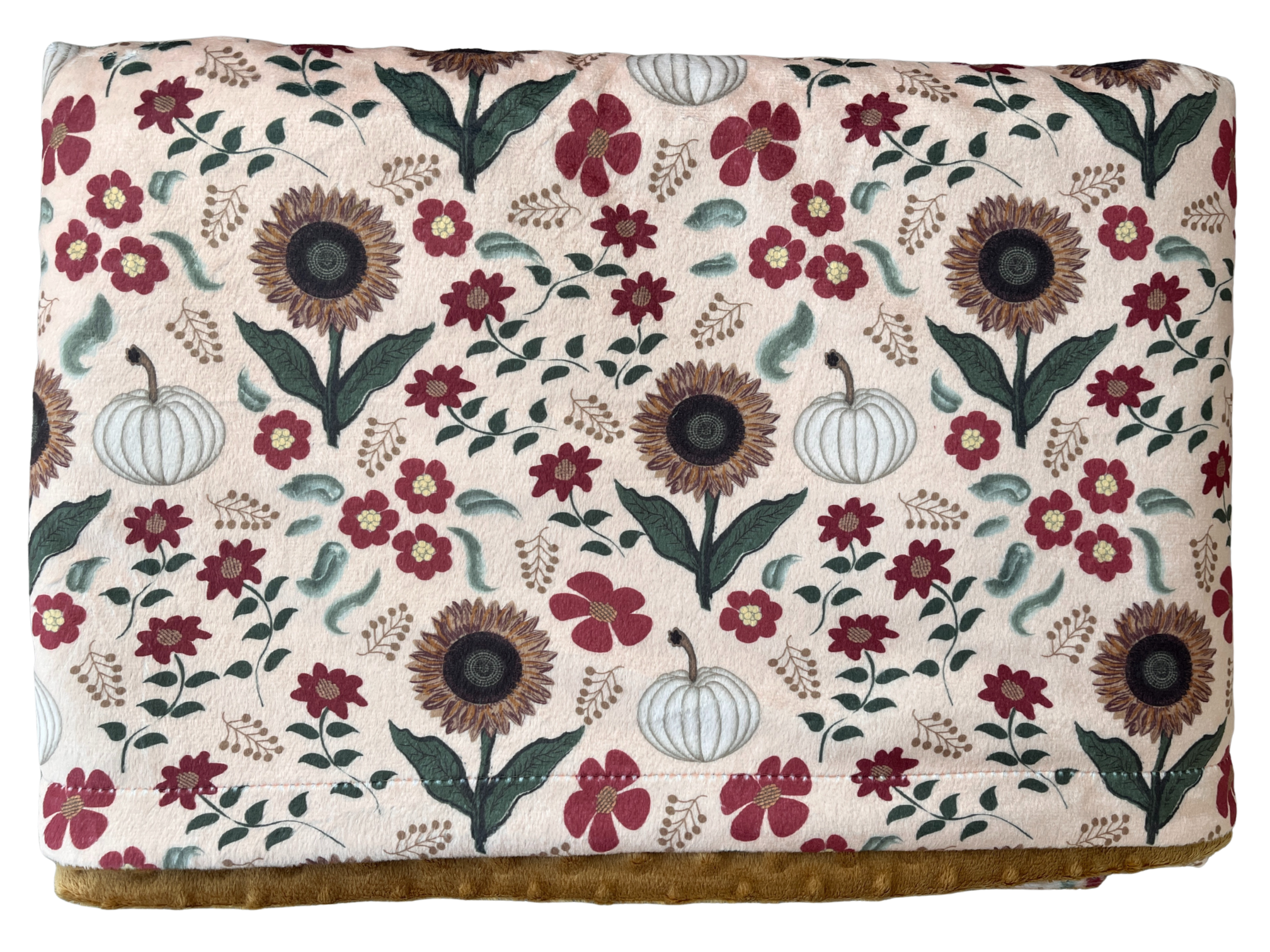 Couverture de bébé : Motif floral de teinte bourgogne et petites citrouilles