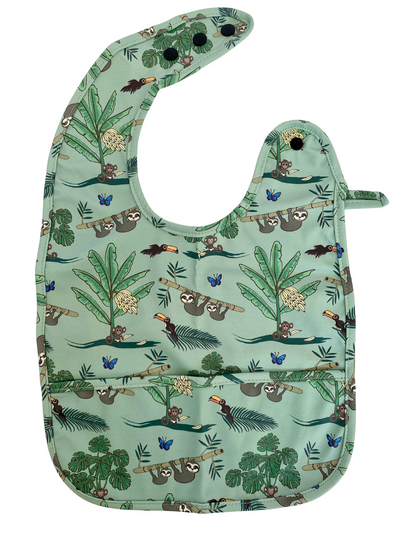Waterproof Bib with Pocket: Sloths in the Jungle
