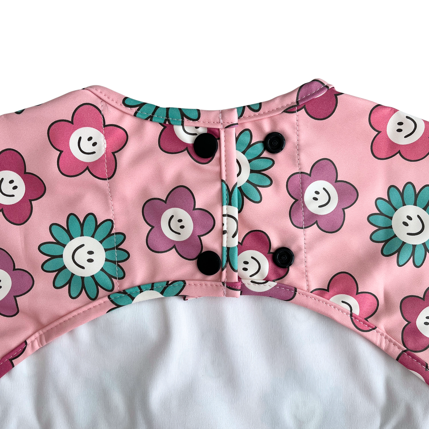 Waterproof Bib Apron with long sleeves and pocket: Smiling Flowers