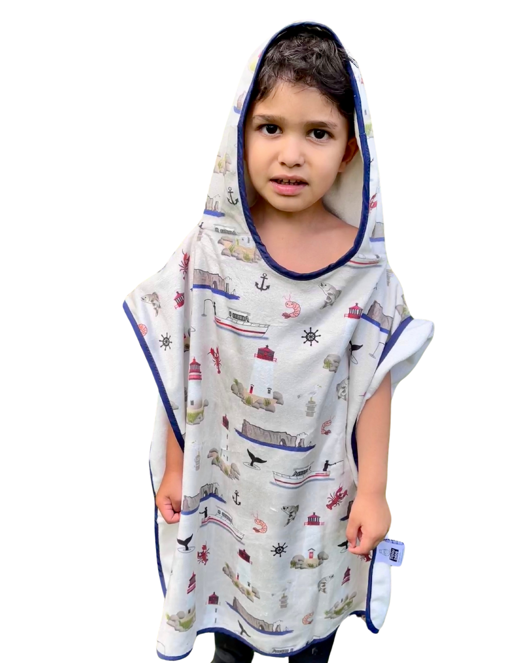 Serviette poncho à capuchon pour enfant (18 mois à 5 ans) : Maritimes (beige)