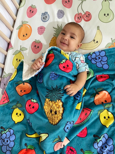 Baby blanket: Cute Fruits (Teal background)