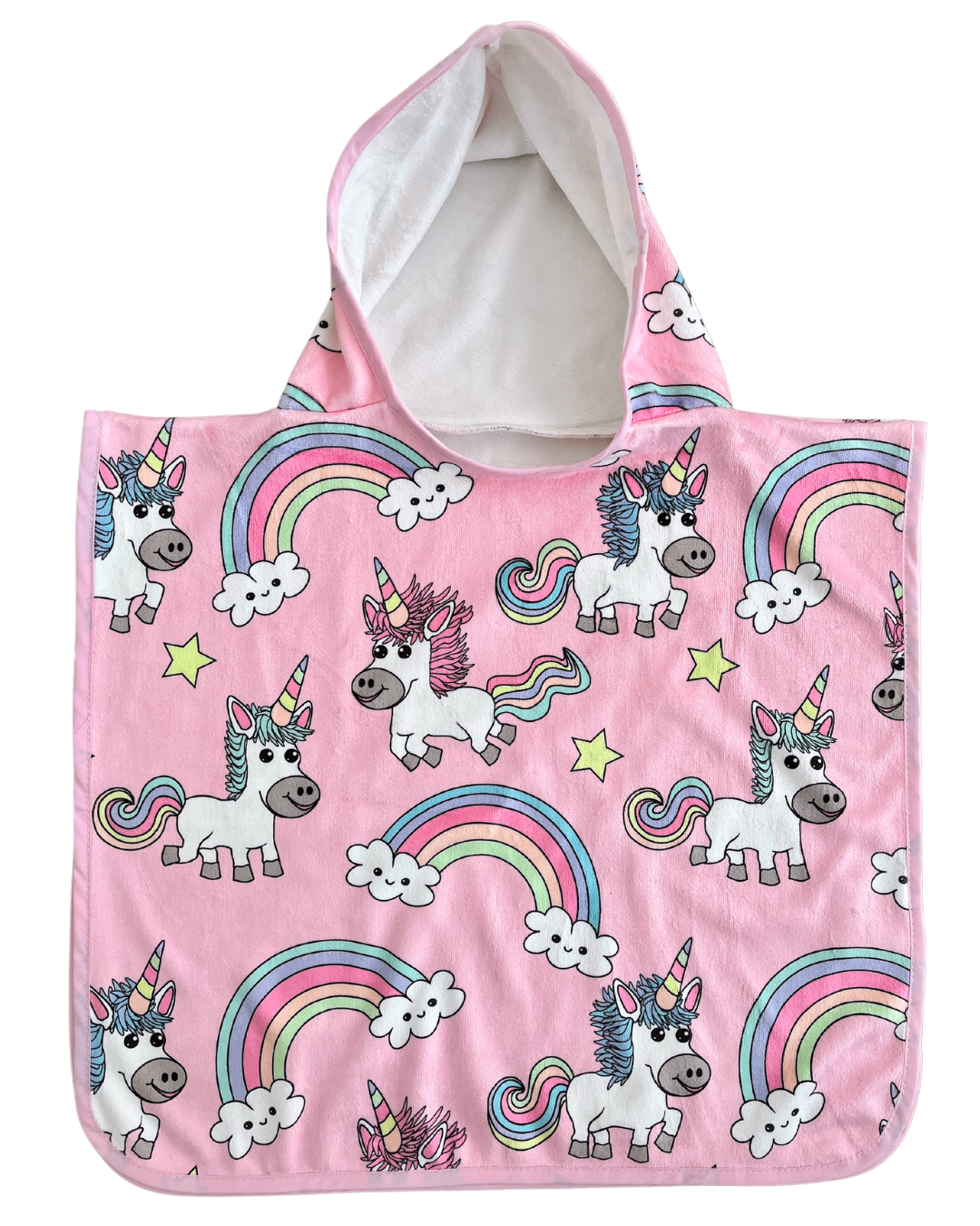 Hooded towel for baby (0-18 months): Magical unicorns (pink background)