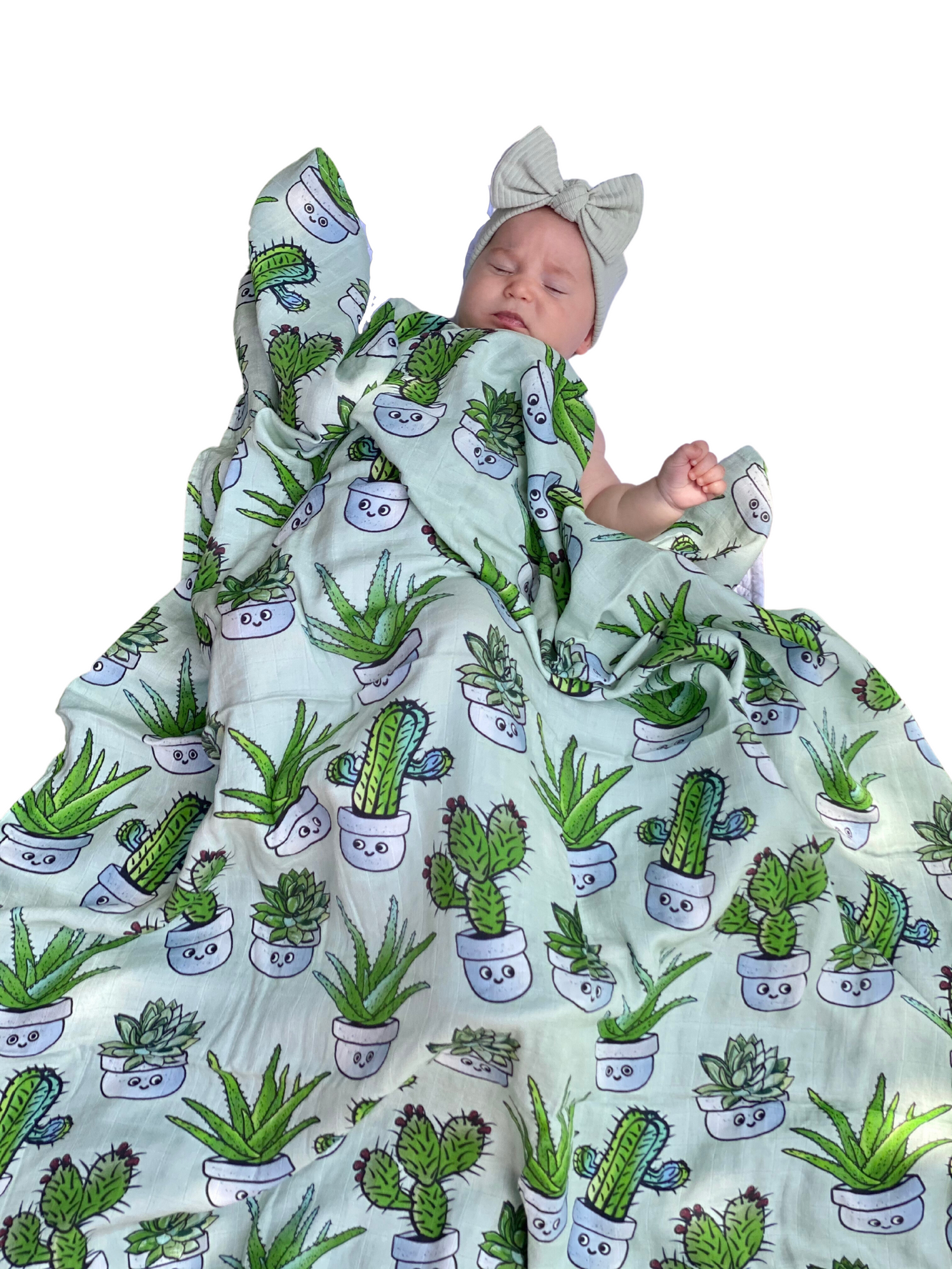 Muslin Blanket:Soft Cactus and Sage Green Succulents