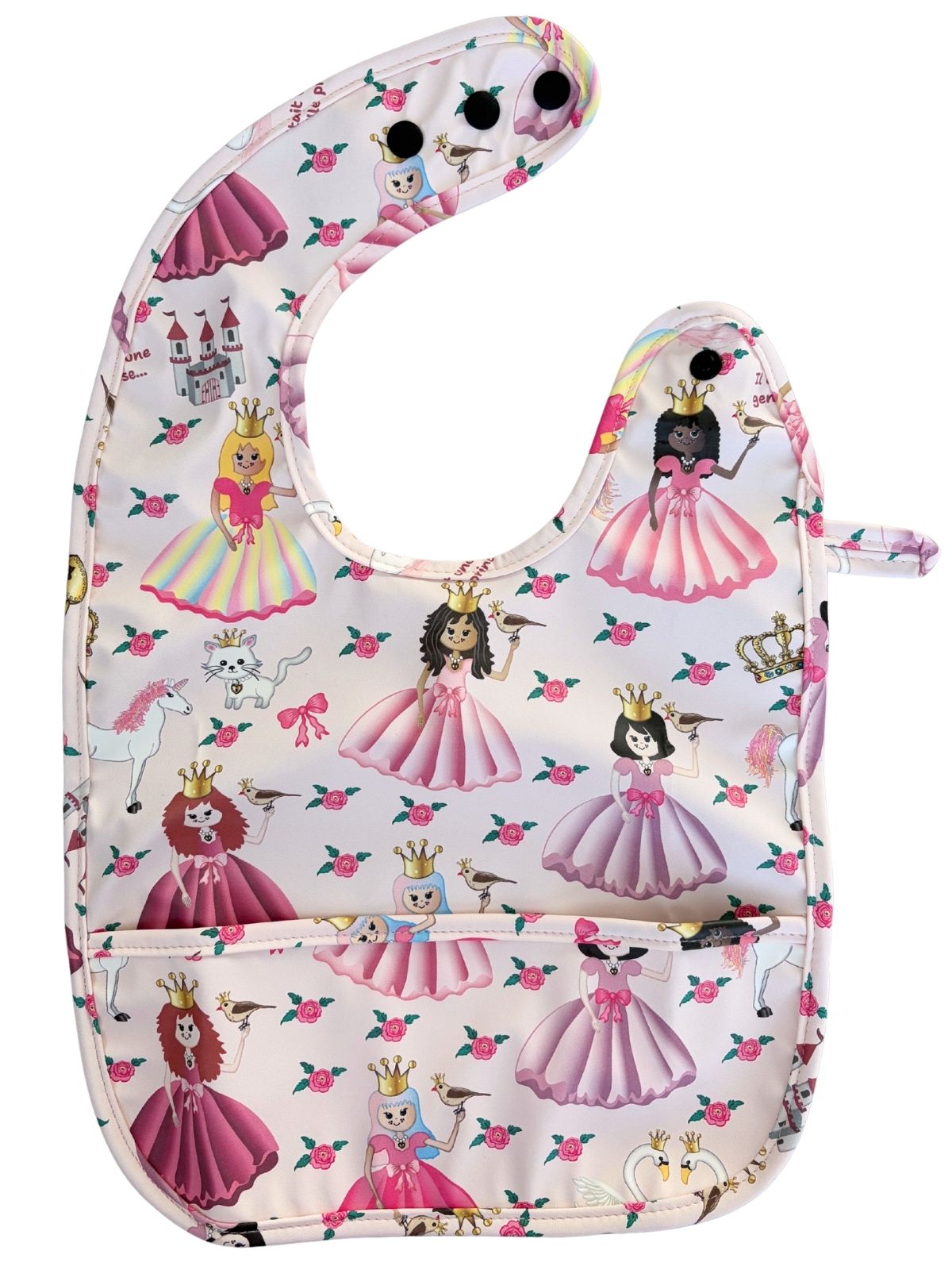 Bavette imperméable avec poche : Princesses roses et licornes