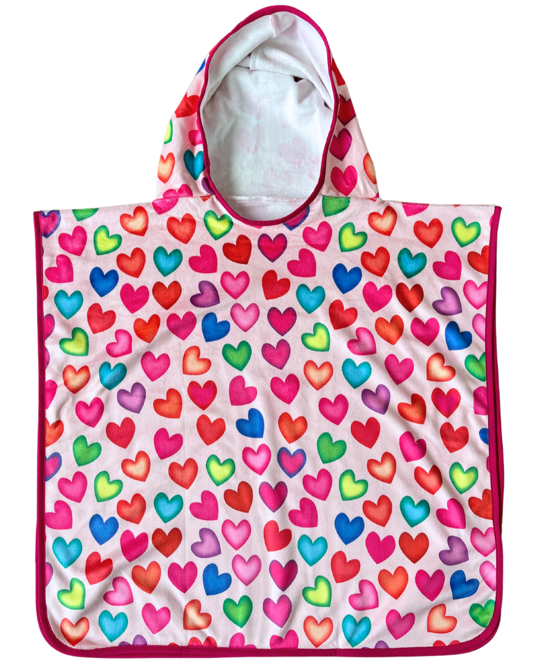 Serviette poncho à capuchon pour enfant (18 mois à 5 ans) : Coeurs éclatants