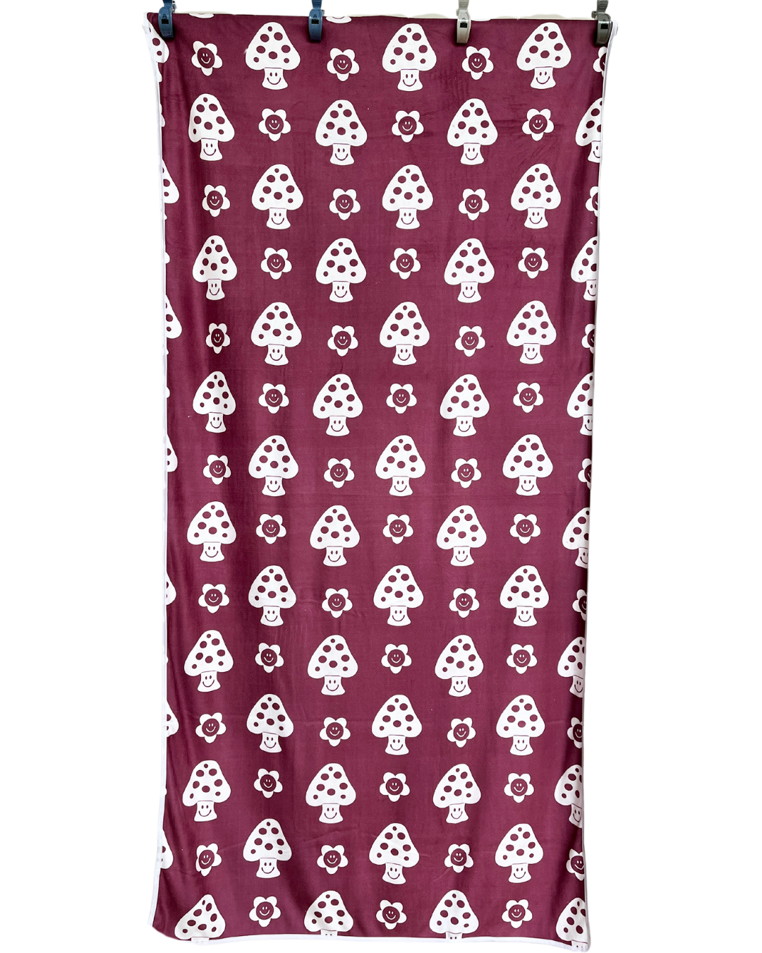 Adult Towel: Burgundy Smiling Mushrooms