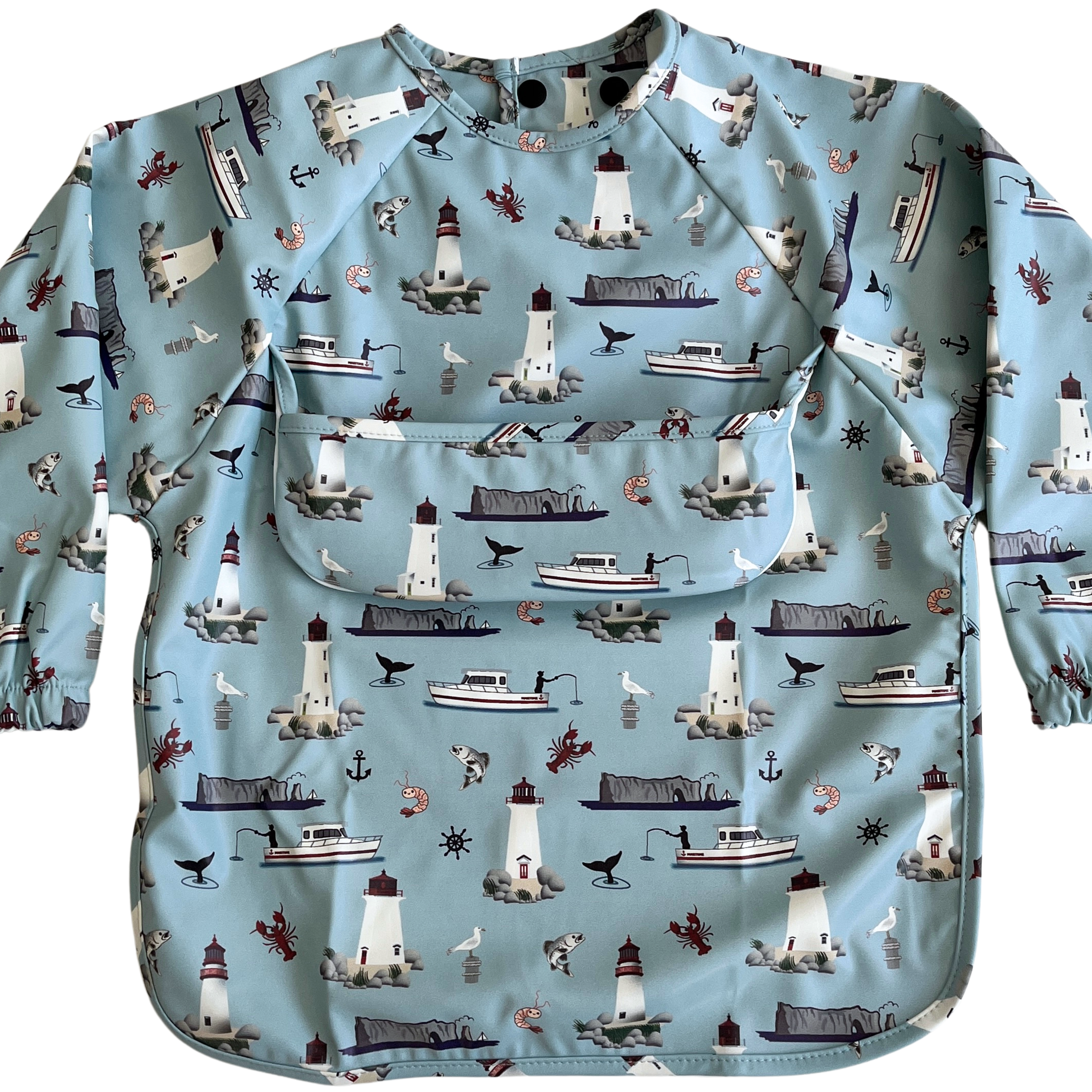 Waterproof long-sleeve bib with pocket: Maritime (blue mist)