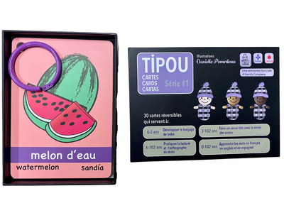 Series Purple: Learning Cards in 3 languages (English, French, Spanish)