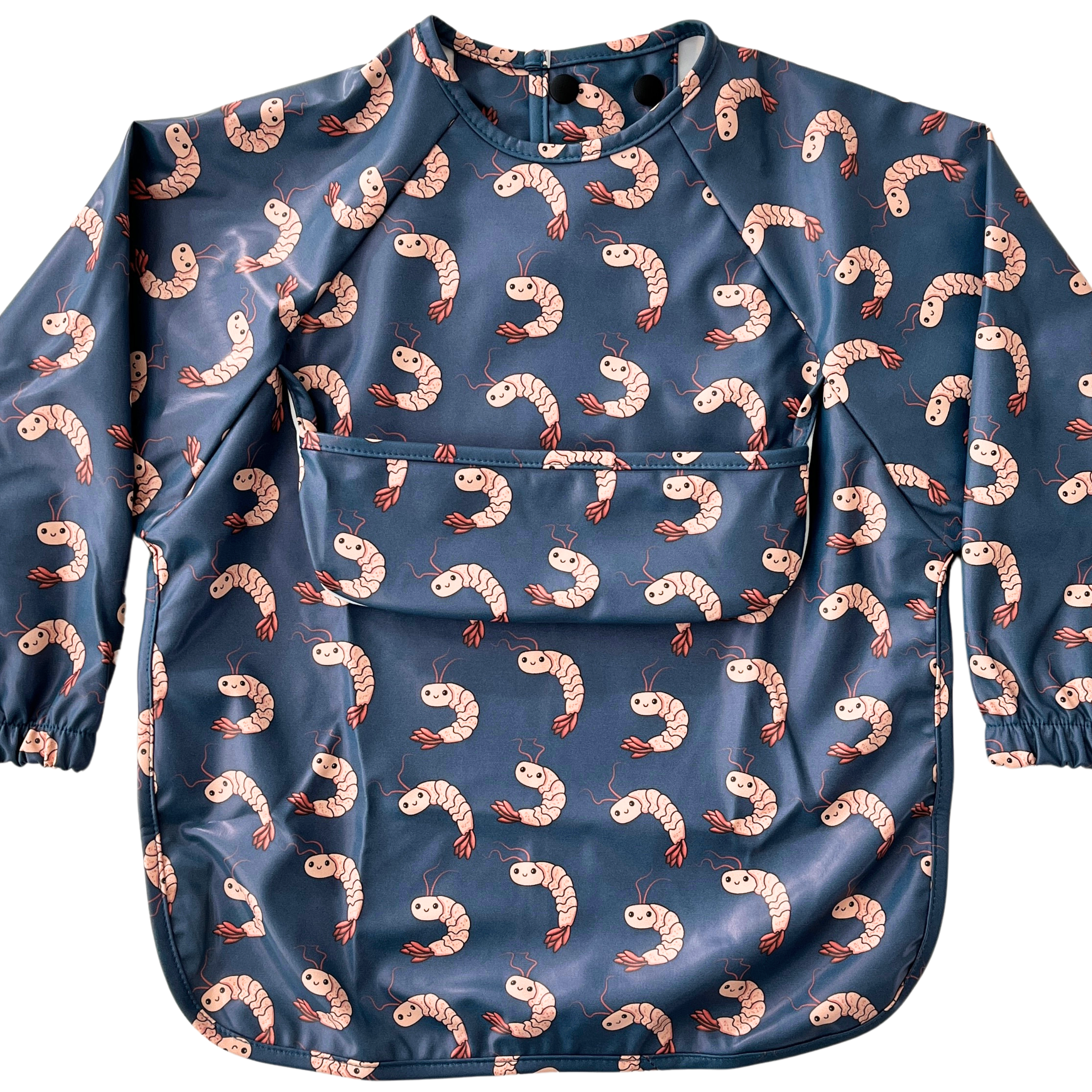 Long-sleeve waterproof bib with pocket: Small shrimp