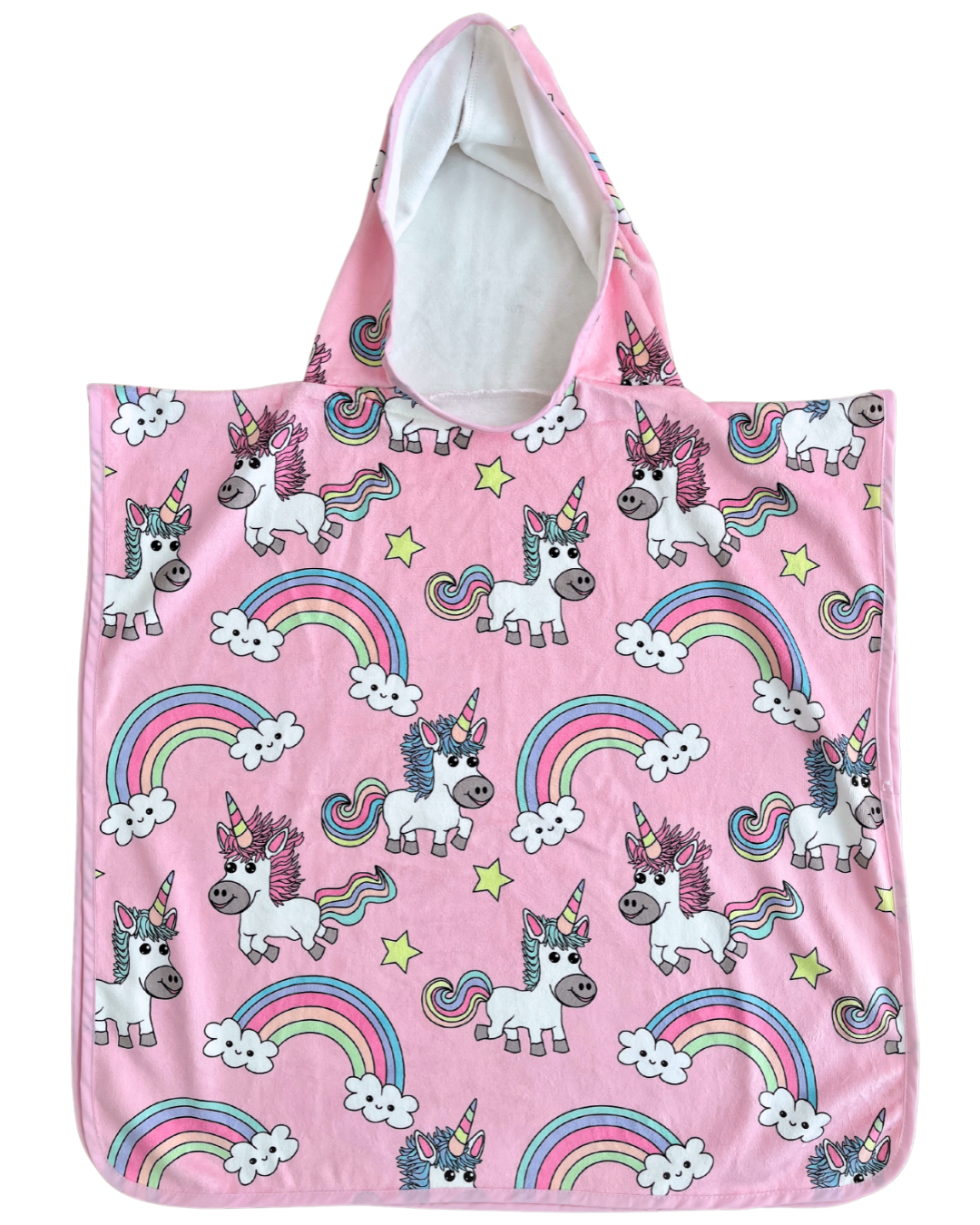 Hooded towel for children (18 months to 5 years): Magical unicorns (pink background)