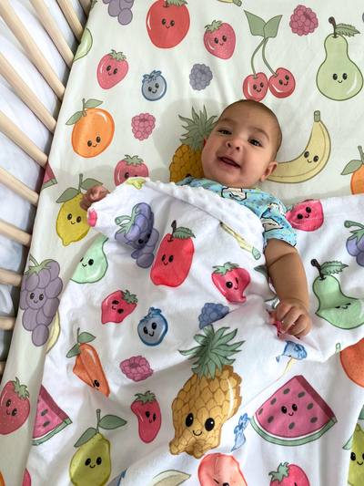 Fitted cotton sheet for bassinet: Cute fruits (White background)