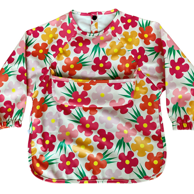 Waterproof Bib Apron with long sleeves and pocket: Flamboyant Flowers