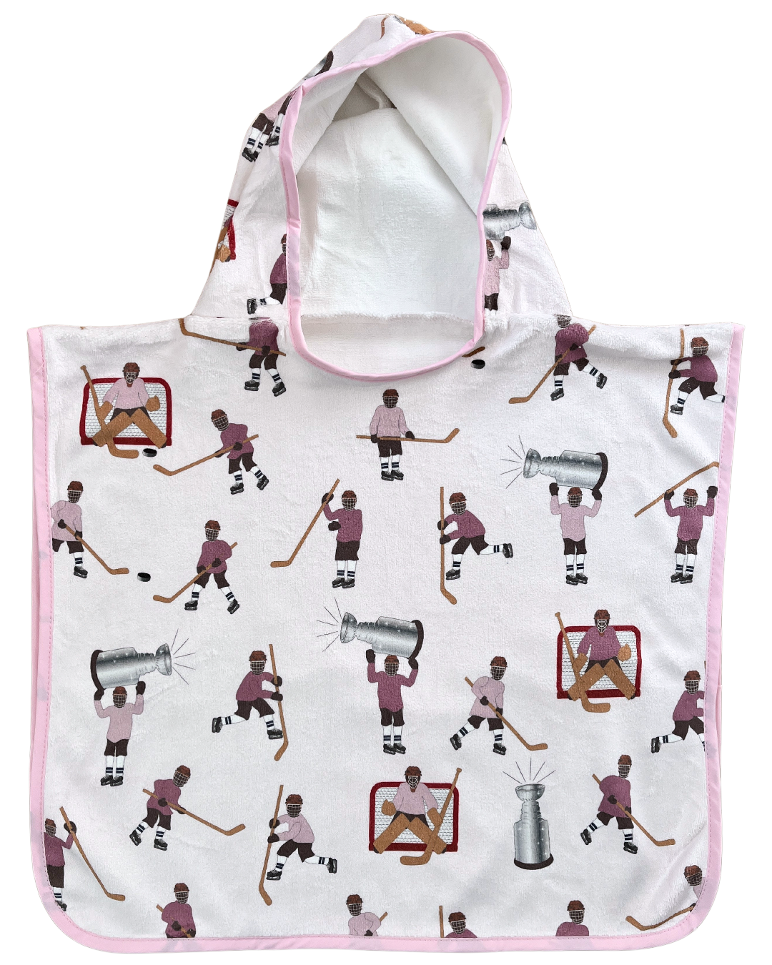 Hooded poncho towel for baby (0-18 months): Hockey players (pink vs purple)