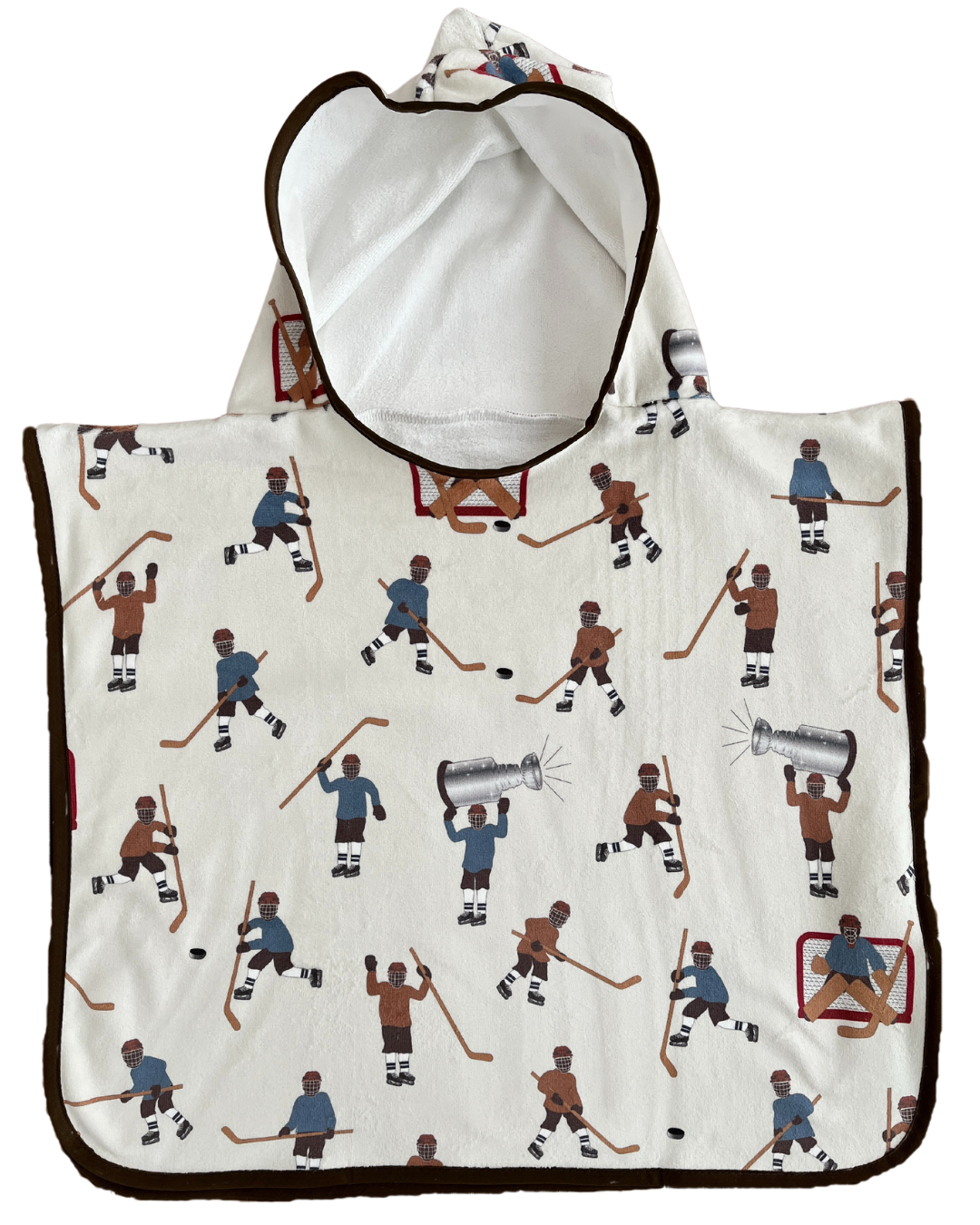 Hooded poncho towel for baby (0-18 months): Hockey players (blue vs brown)