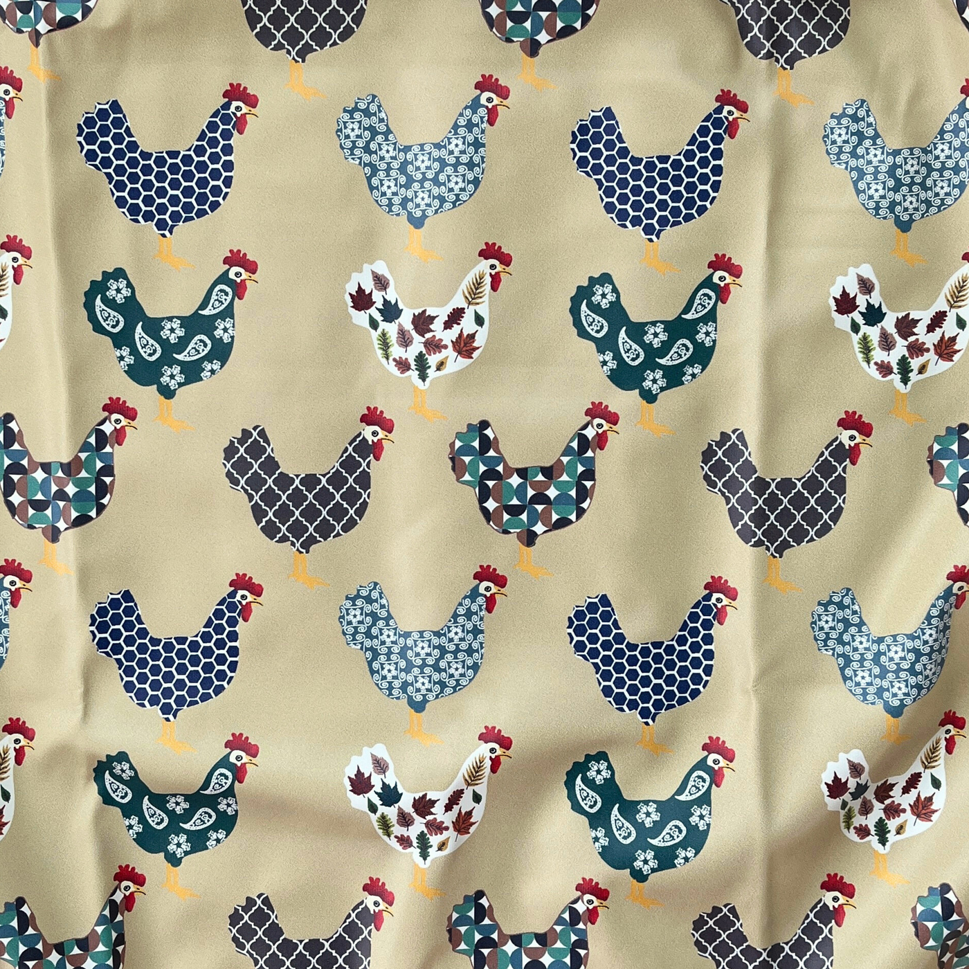 Long-sleeve waterproof bib with pocket: Chickens on the farm (farmhouse collection)