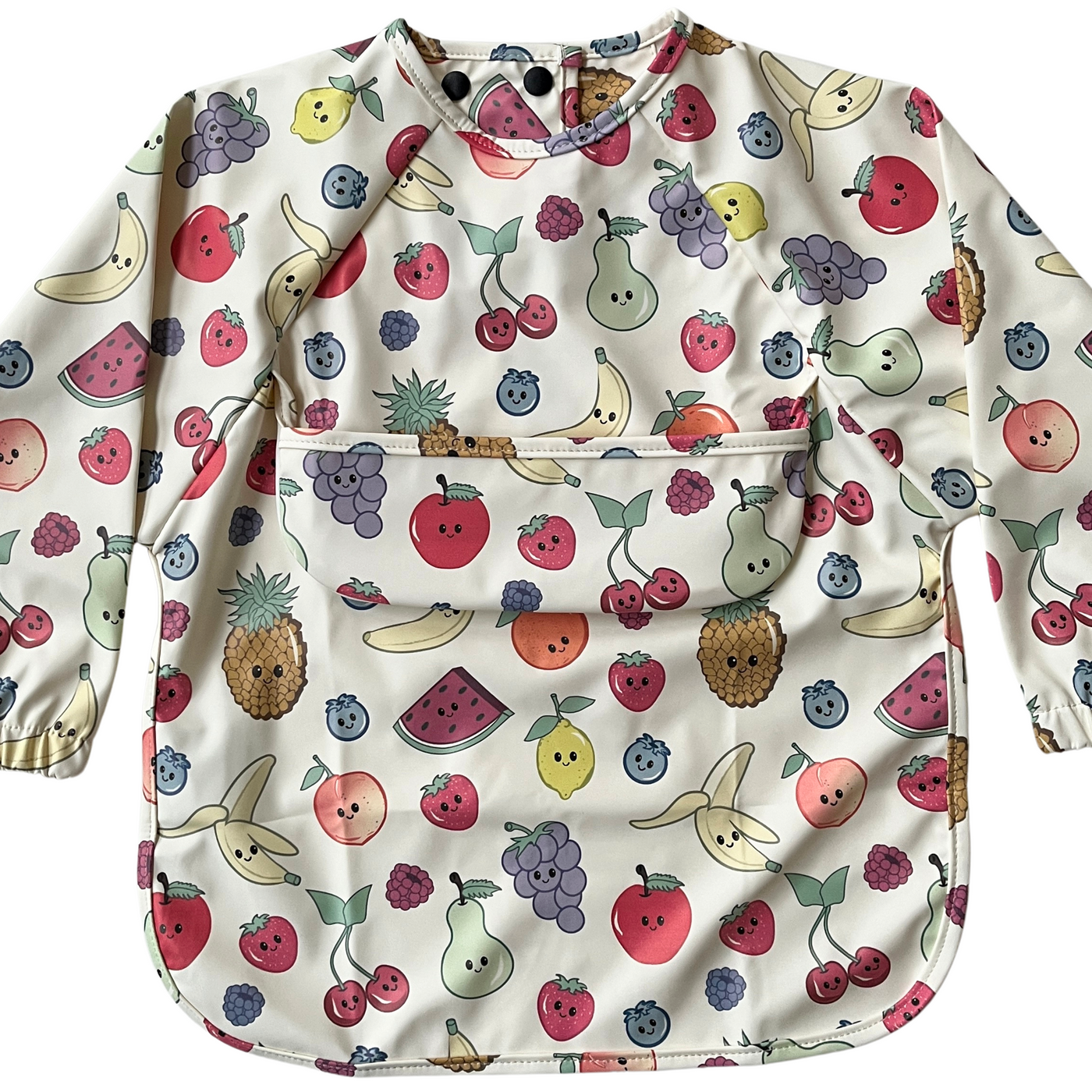 Long-sleeve waterproof bib with pocket: Cute fruits