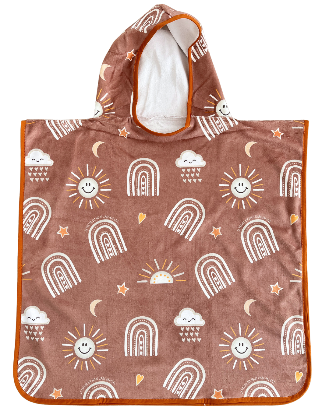 Serviette poncho à capuchon pour enfant (18 mois à 5 ans) : Soleil radieux BOHO (fond terre)