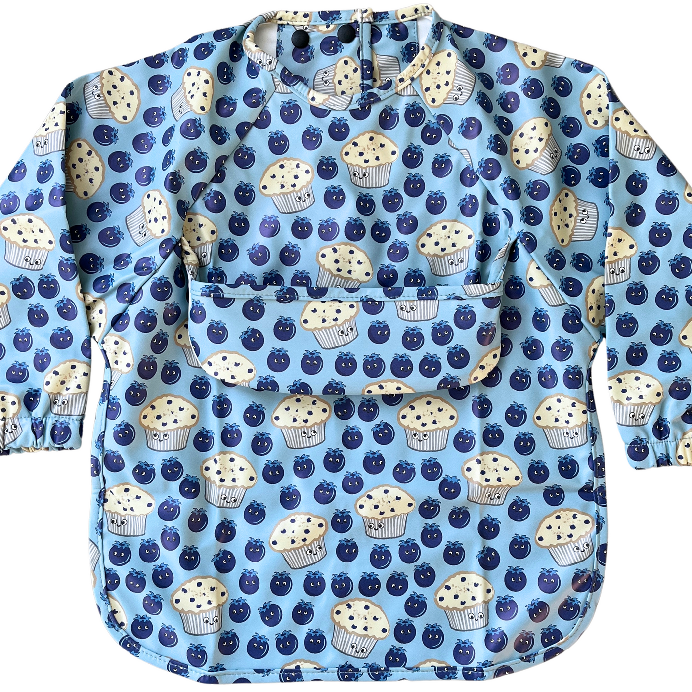 Long-sleeve waterproof bib with pocket: Party of blueberries from Saguenay Lac-Saint-Jean