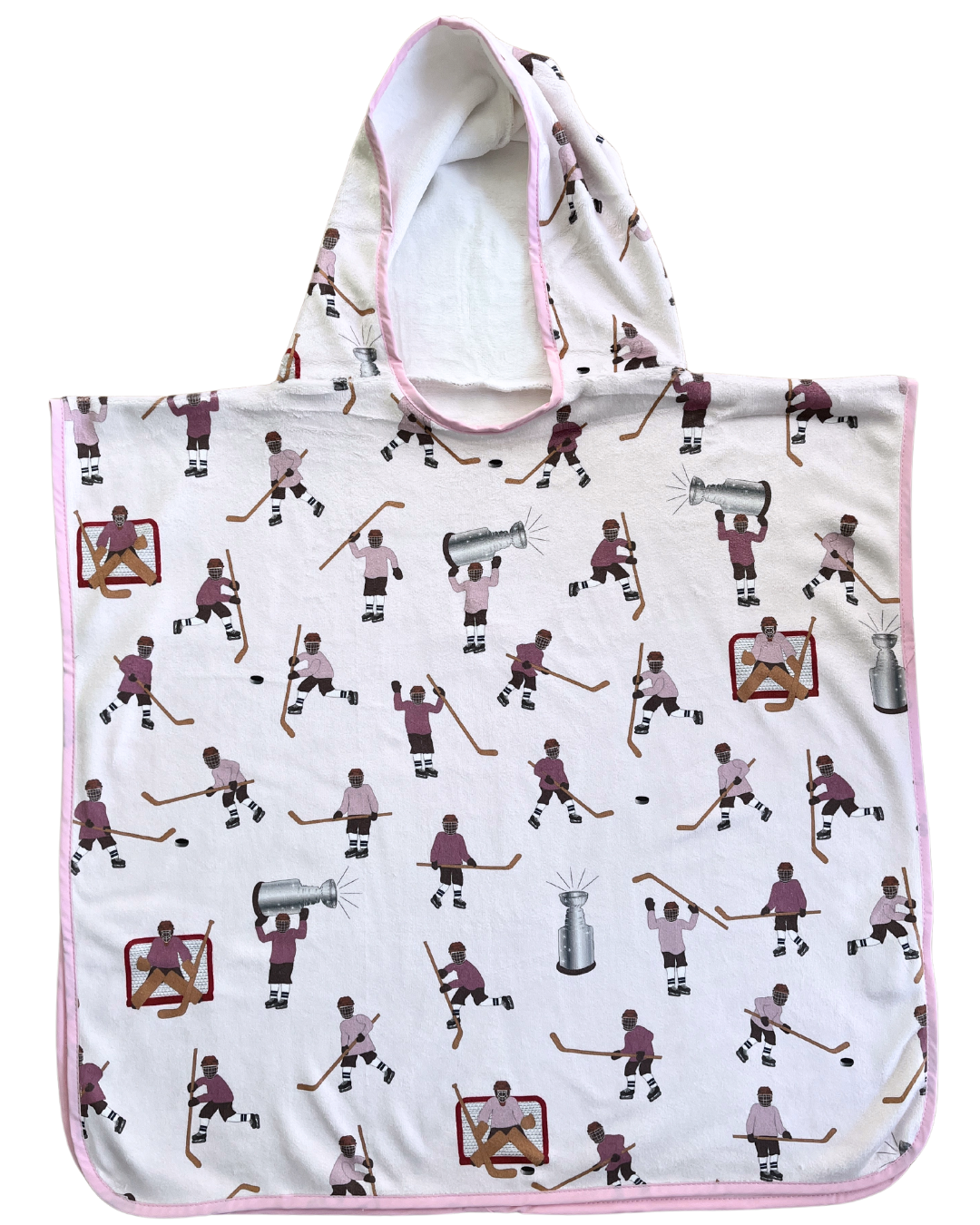 Serviette poncho à capuchon pour enfant (18 mois à 5 ans) : Joueurs de hockey (rose vs mauve)
