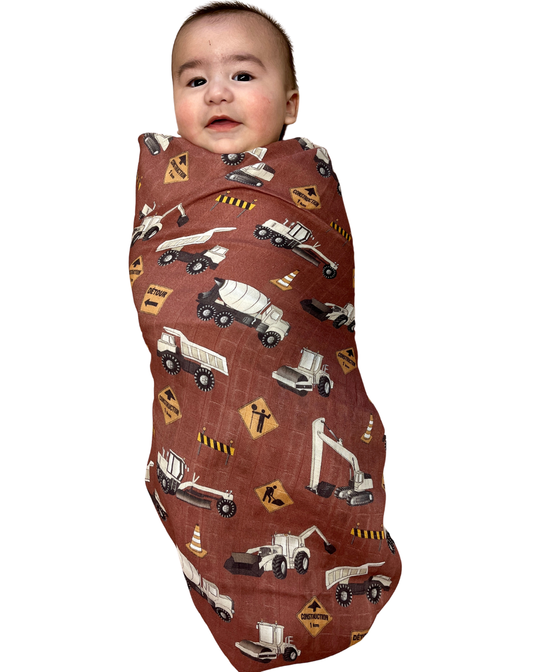 Muslin Cover: Construction Trucks (earth background)