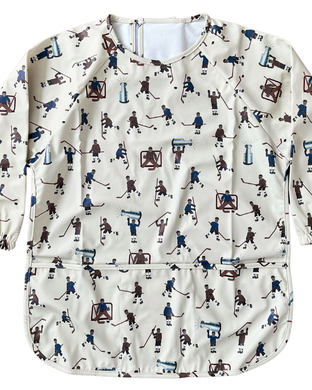 TABLIER d’art et de cuisine imperméable pour enfant (4 à 7 ans) : Joueurs de hockey (bleu vs brun)