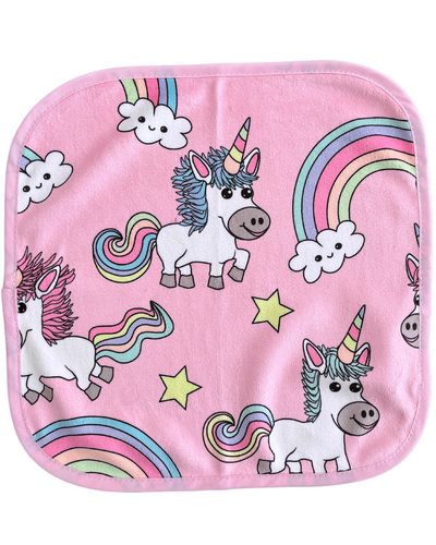 Washcloth: Magical unicorns (pink background)