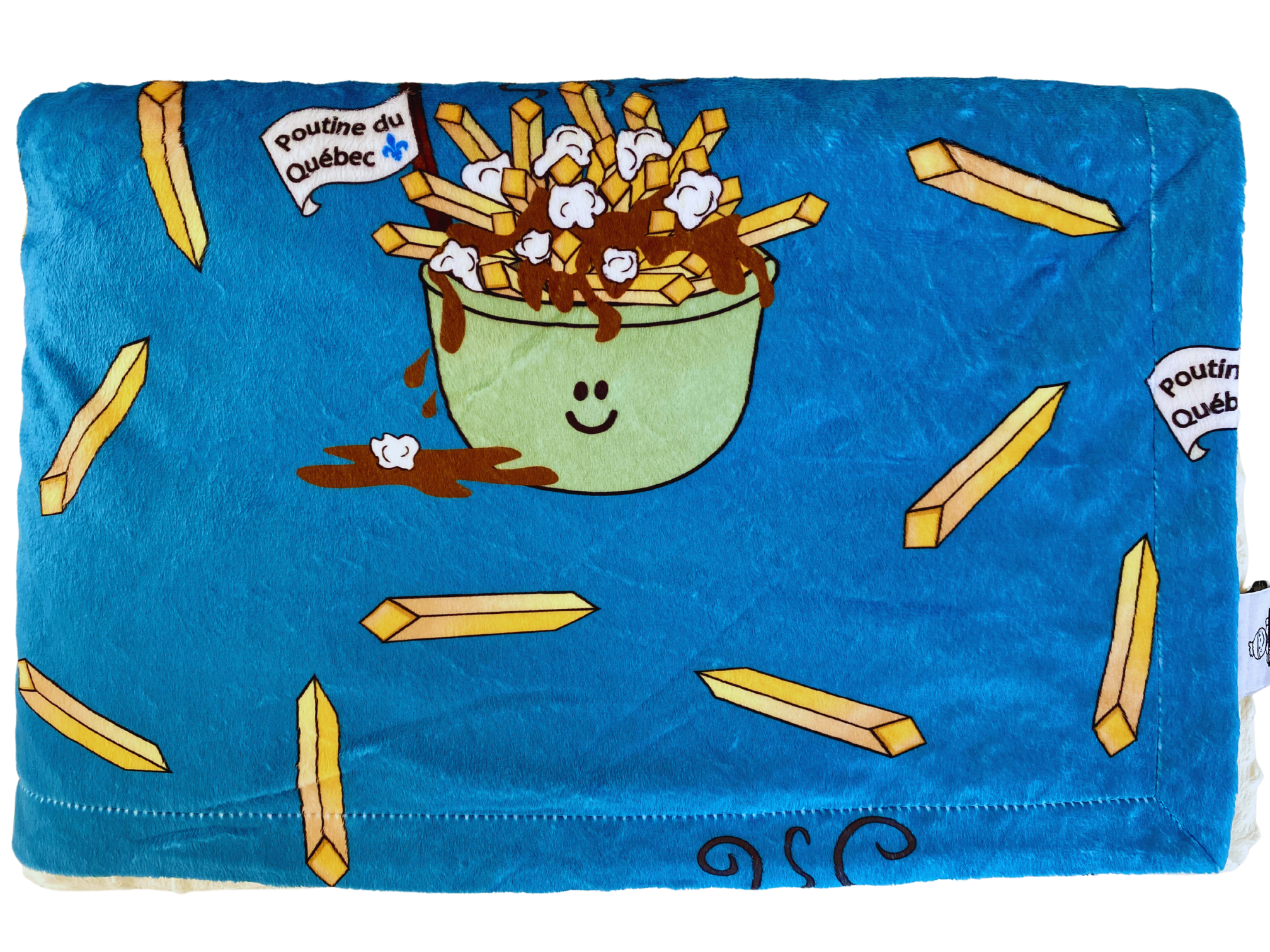 Couverture de bébé : Poutines du Québec (fond bleu)