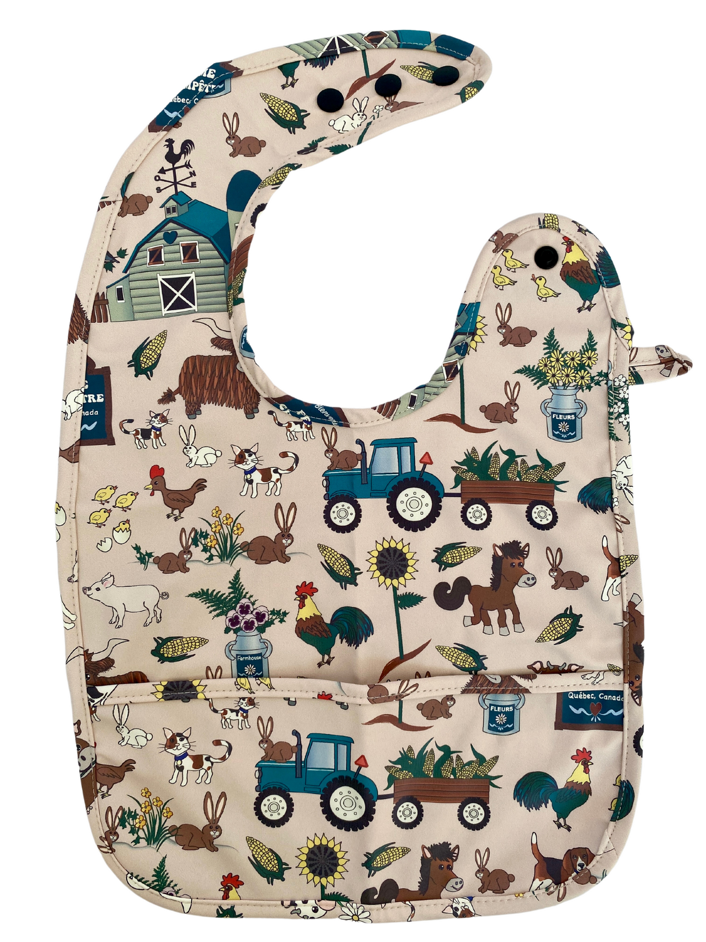 Waterproof Bib with Pocket: Teal Country Farmhouse