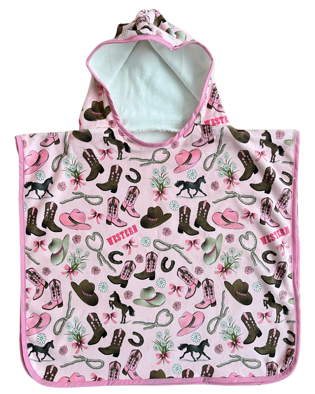 Baby Hooded Poncho Towel (0-18 months): Pink Western Cowboy