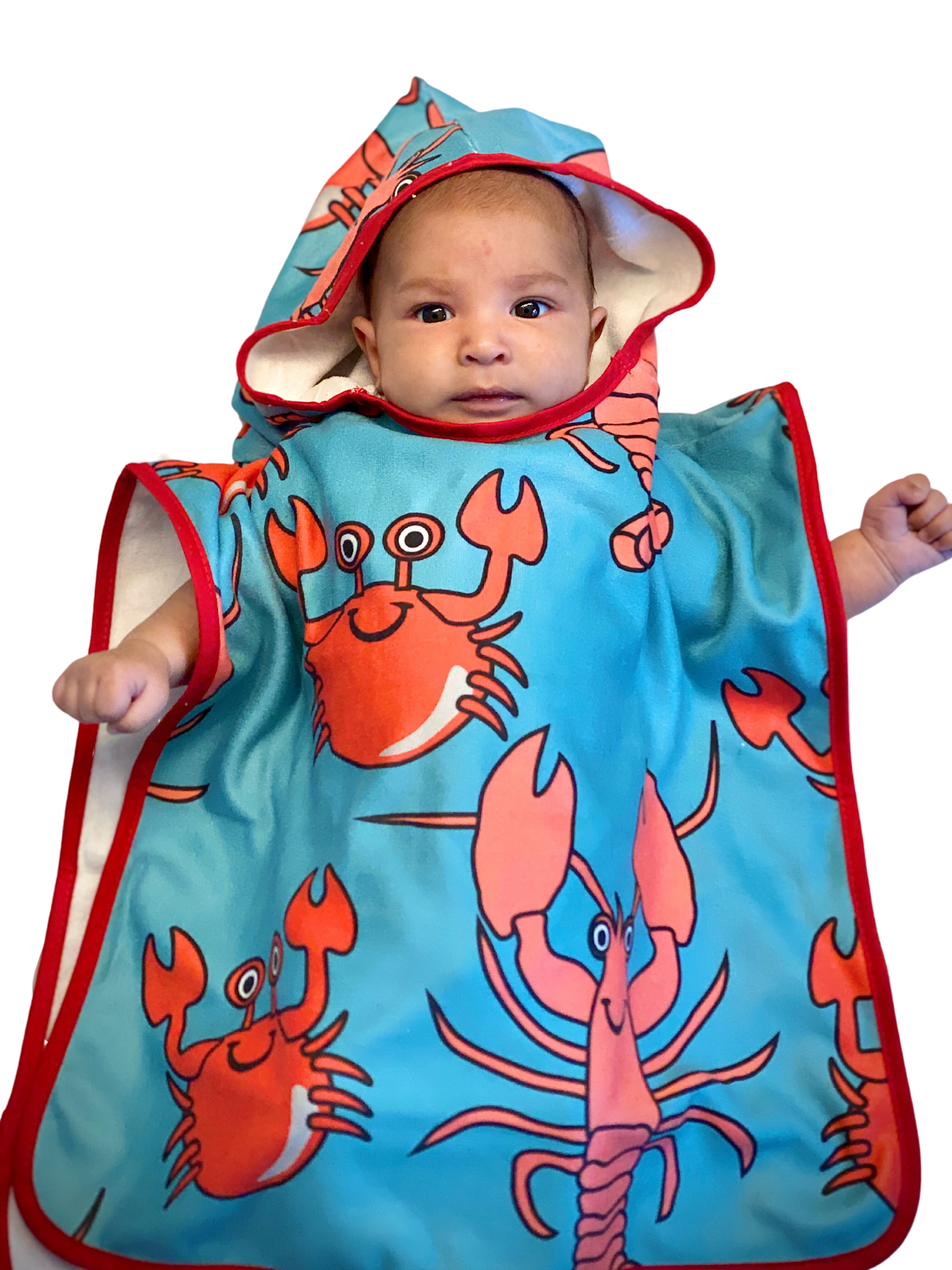 Hooded poncho towel for baby (0-18 months): Crabs and Lobsters
