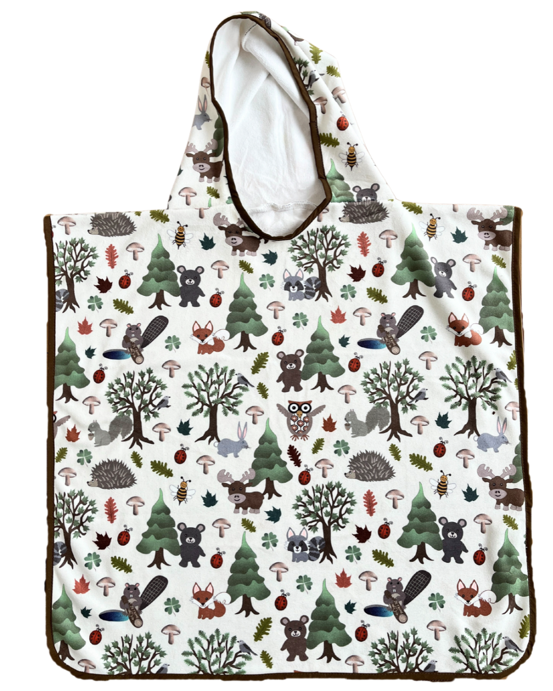 Serviette poncho à capuchon pour enfant (18 mois à 5 ans) : Animaux de la forêt joyeux