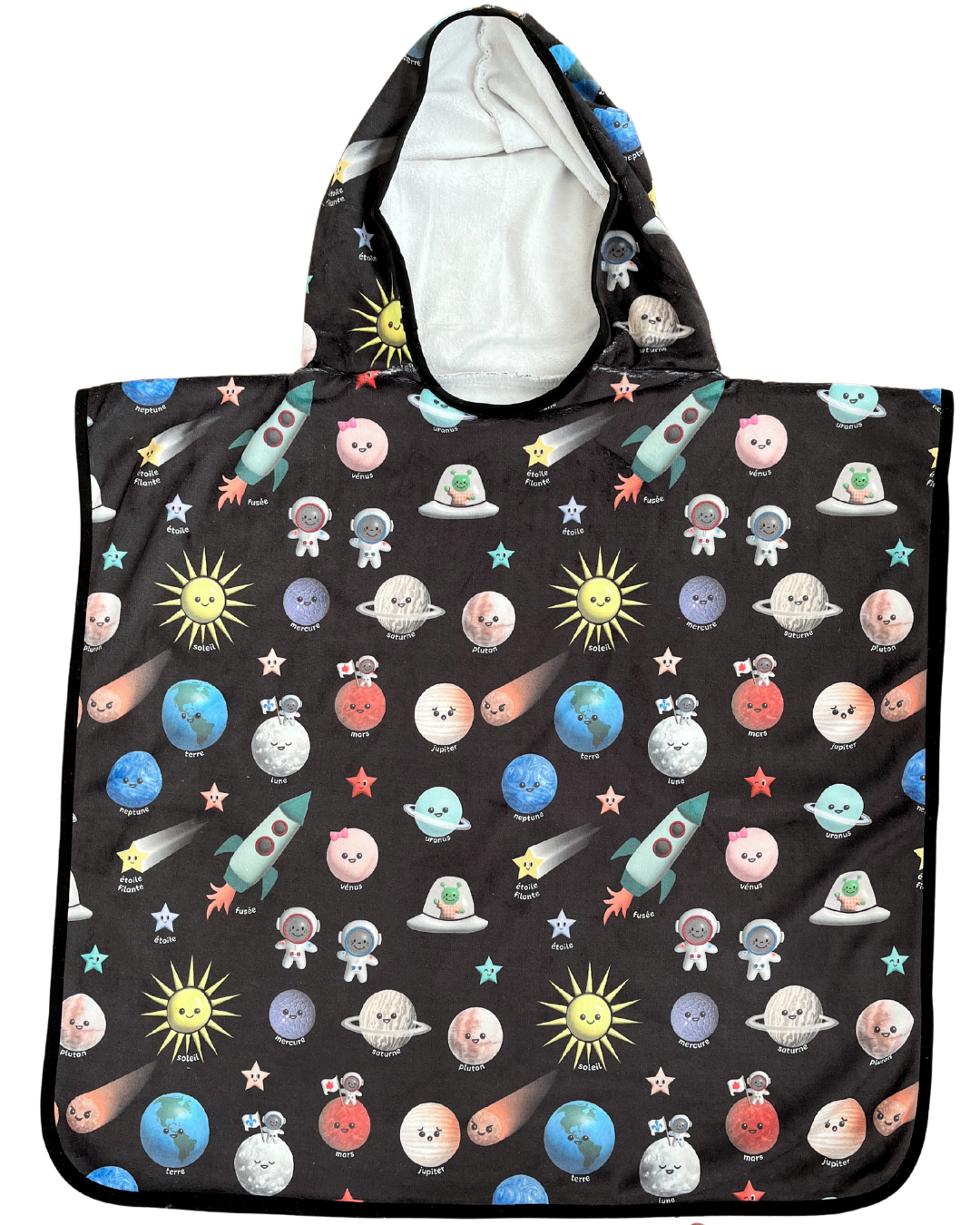 Serviette poncho à capuchon pour enfant (18 mois à 5 ans) : Espace fond noir