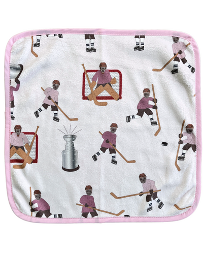 Washcloth: Hockey players (pink vs purple)