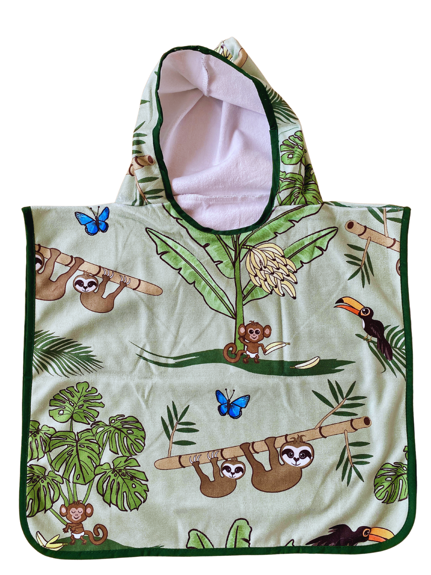 Hooded baby poncho towel (0-18 months): Sloth in the jungle