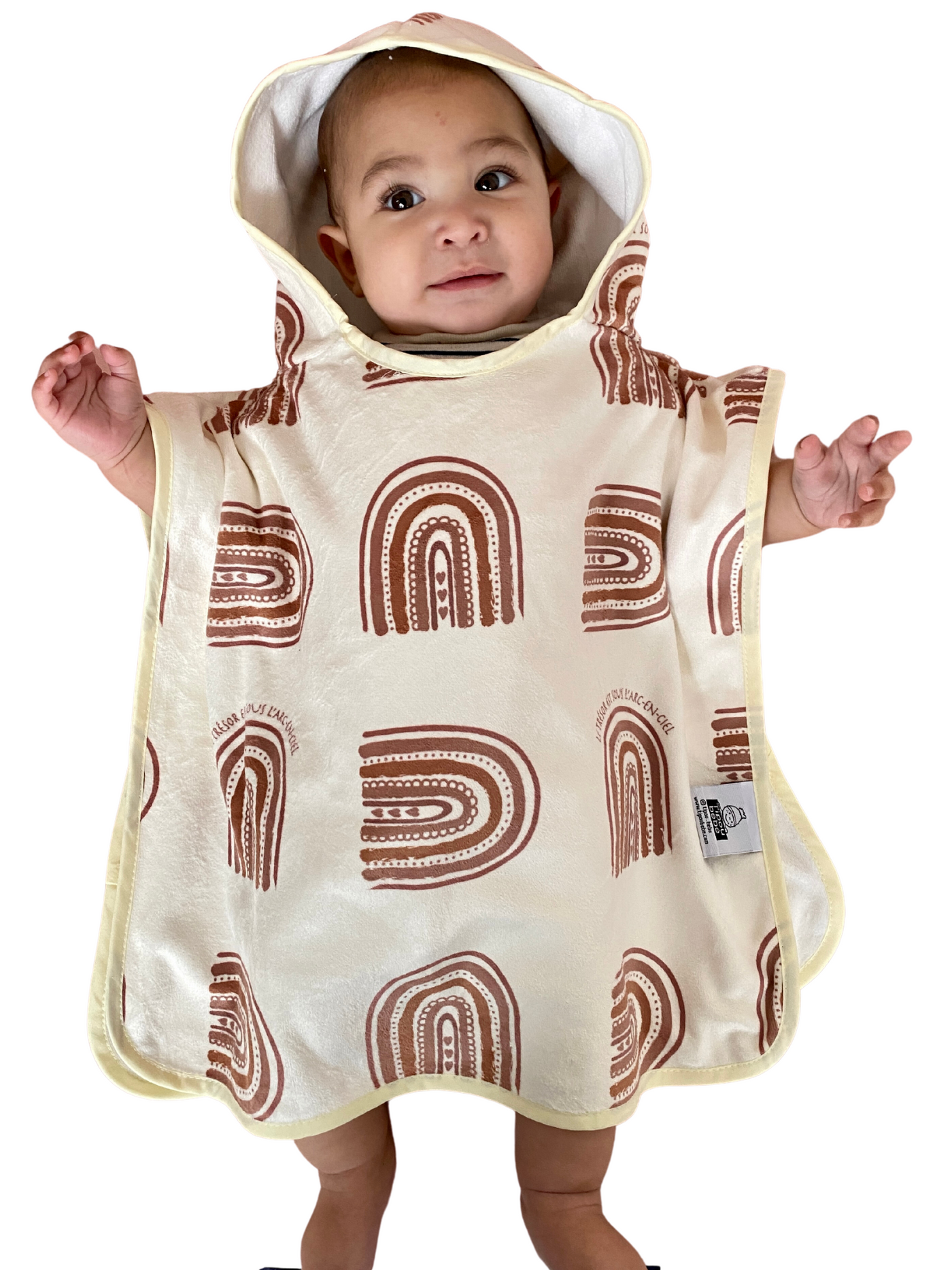 Hooded Baby Towel (0-18 Months): Under the Rainbow BOHO (Cream Background)