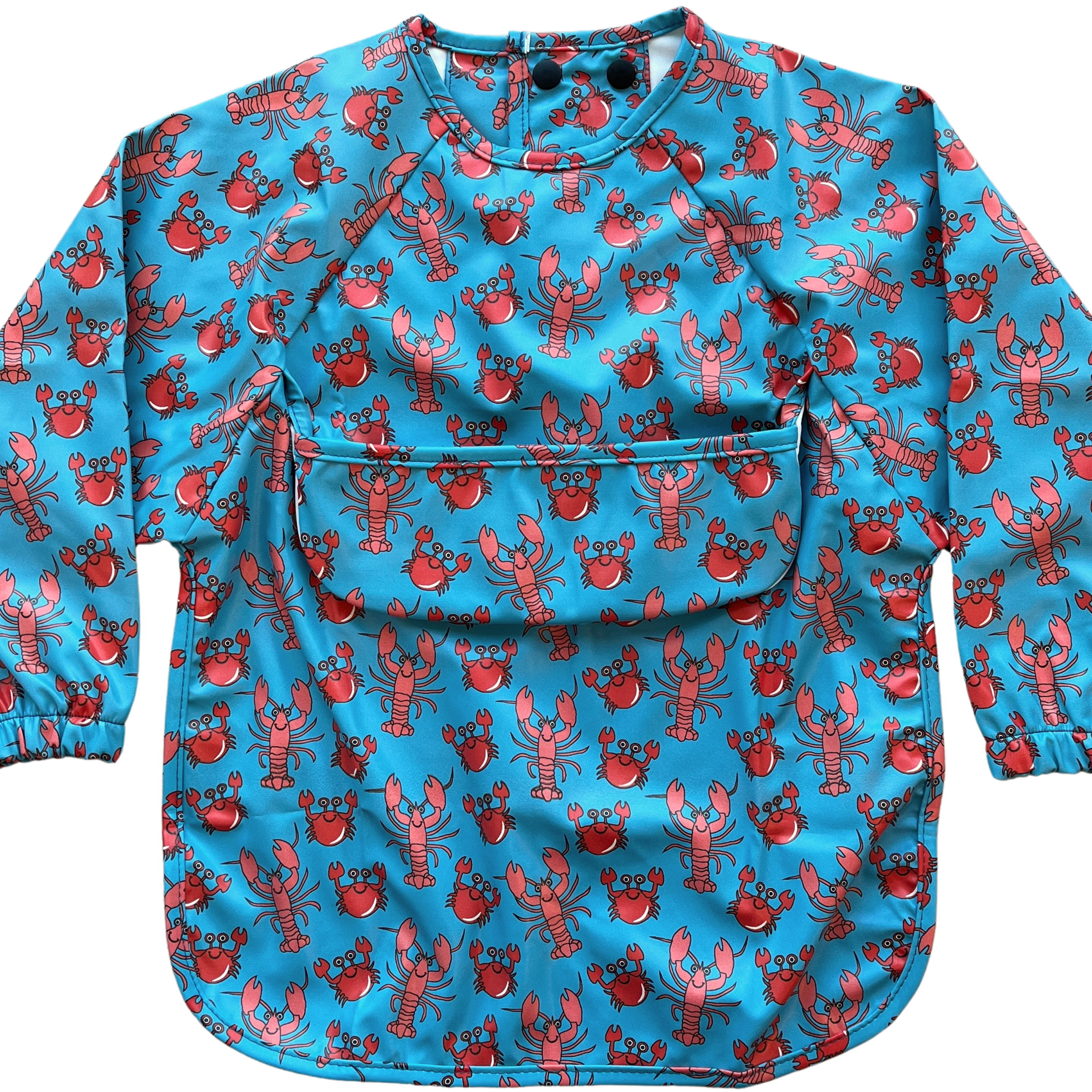 Long-sleeved waterproof bib with pocket: Crabs and Lobsters