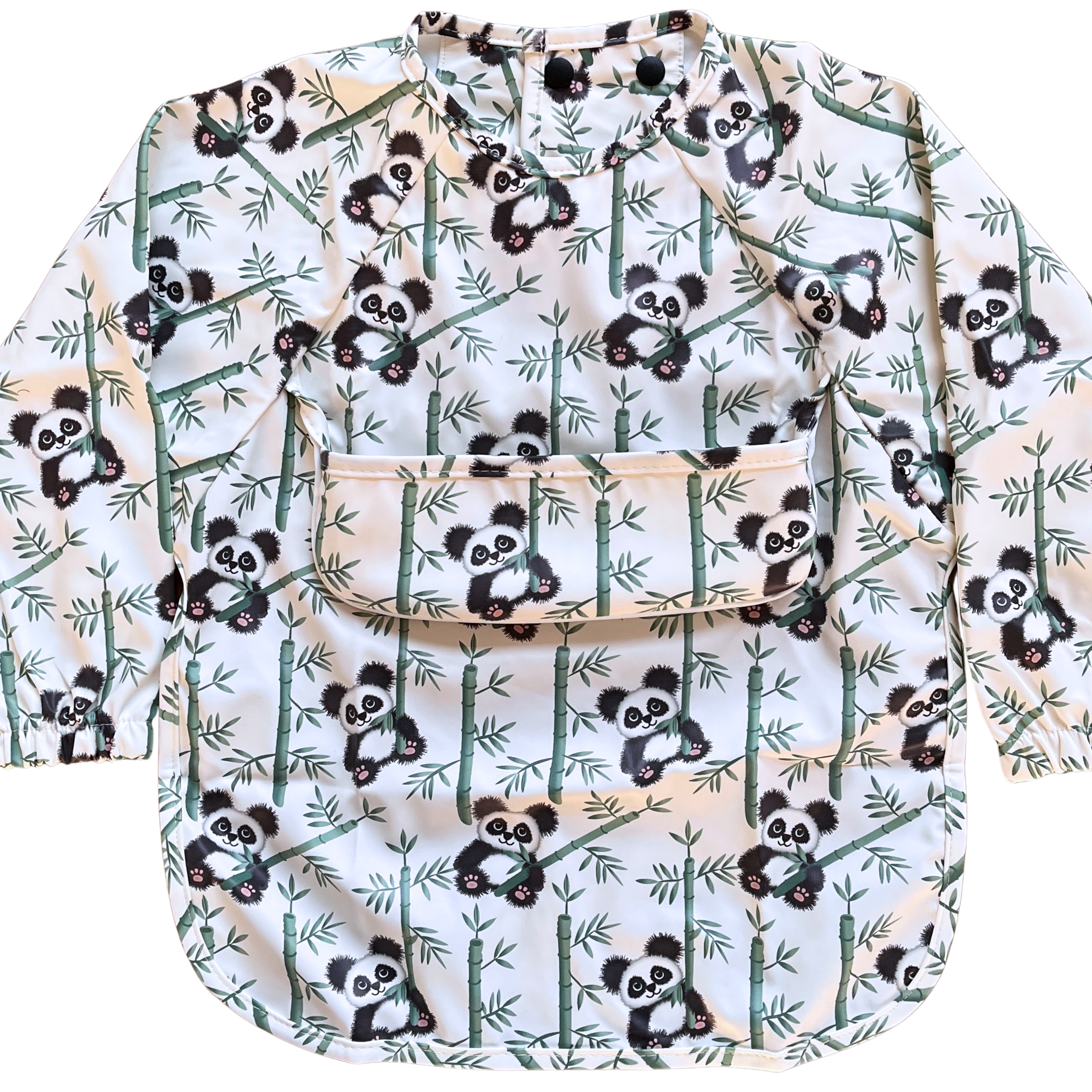 Bavette imperméable à manches longues avec poche : Pandas dans une forêt de bambous